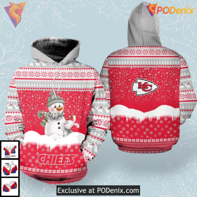 Vintage Holiday Style Kansas City Chiefs Hoodie Classic Snowman Design