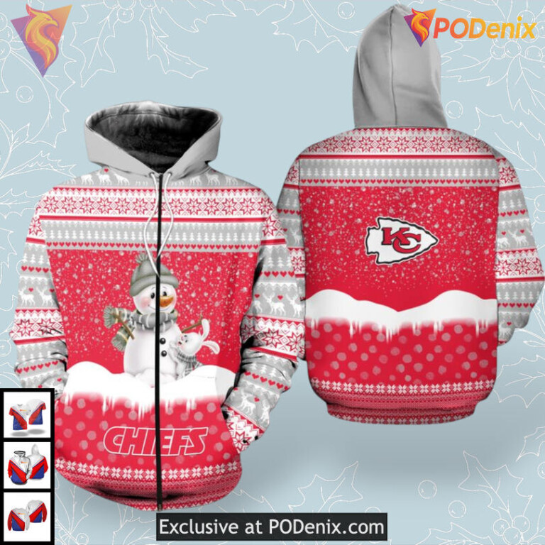 Vintage Holiday Style Kansas City Chiefs Hoodie Classic Snowman Design - 1