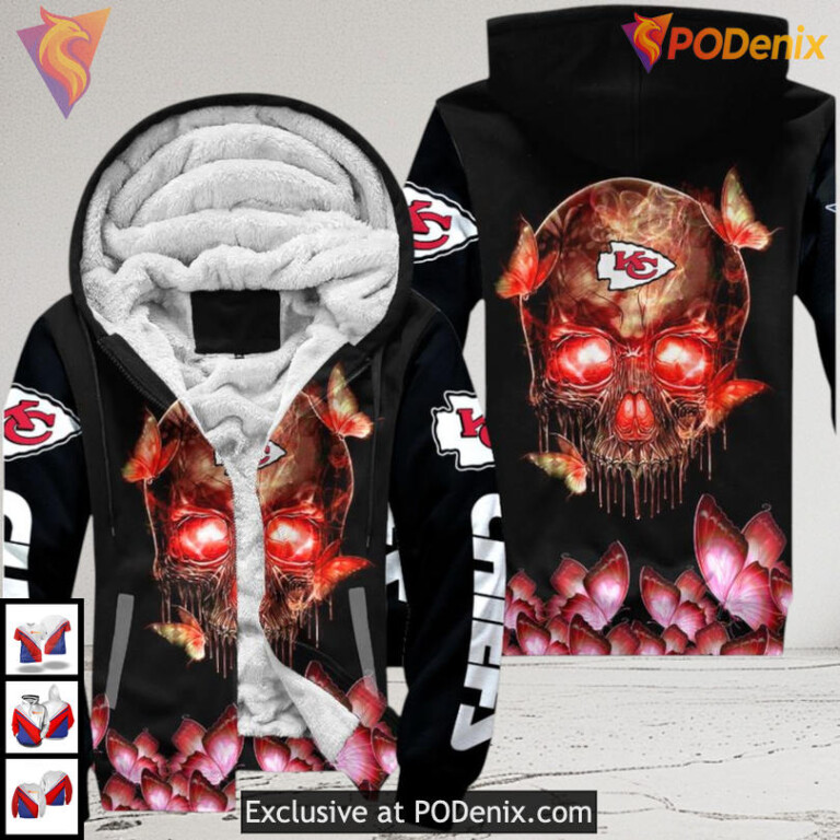 Vintage Kansas City Chiefs Hoodie Skull Butterfly Fire Art for Chiefs Fans - 1