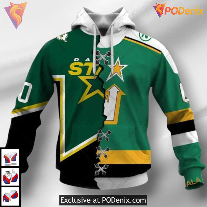 Vintage North Stars Mix Concept Dallas Stars All Over Print Hoodie Retro 3D Style