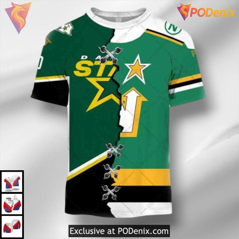 Vintage North Stars Mix Concept Dallas Stars All Over Print Hoodie Retro 3D Style - 1