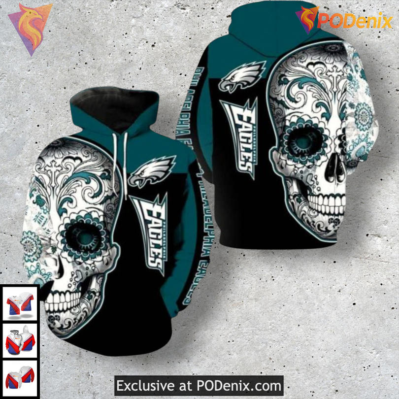Vintage Skull Artwork Philadelphia Eagles Hoodie Mens 3D Edition