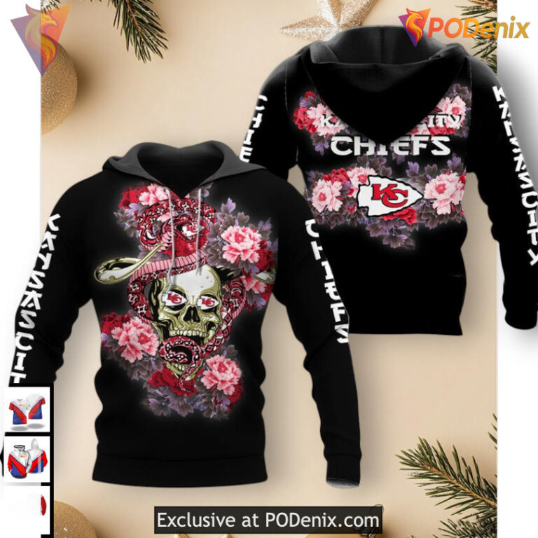 Vintage Skull Rose Kansas City Chiefs Hoodie, Classic 3D Limited Edition - 2