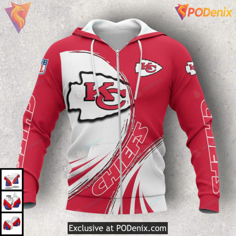 Vintage Wave Design Youth Kansas City Chiefs Hoodie Custom 3D Limited Apparel - 2