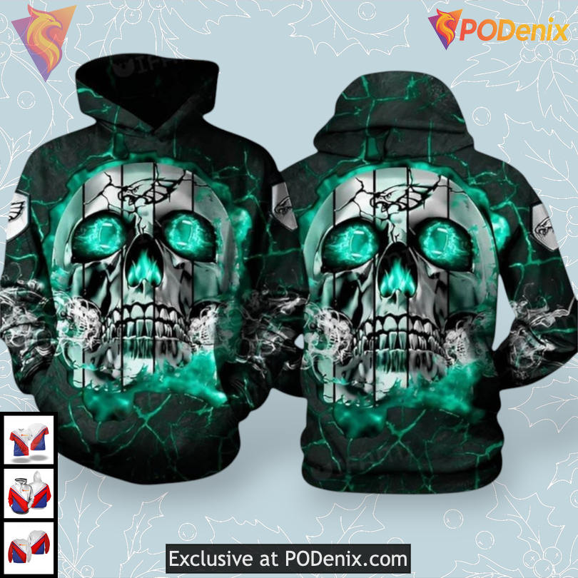 Vivid Blue Skull Graphic Philadelphia Eagles Hoodies For Men Unique 3D Fan Gear Vivid Blue Skull Graphic Philadelphia Eagles Hoodies For Men Unique 3D Fan Gear