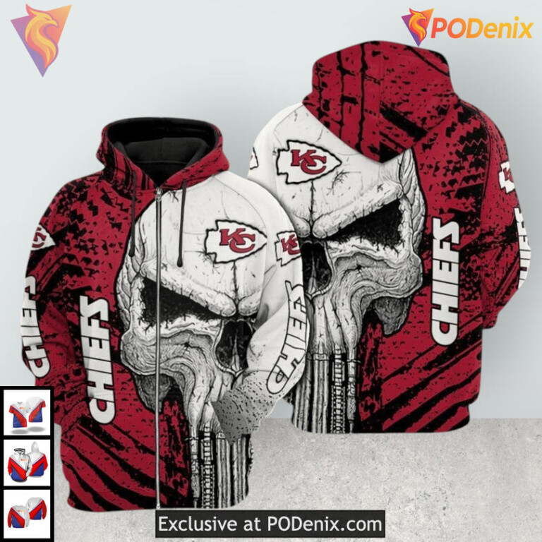Warrior Skull Design Kansas City Chiefs Hoodie 3D Fearless Team Spirit Gear