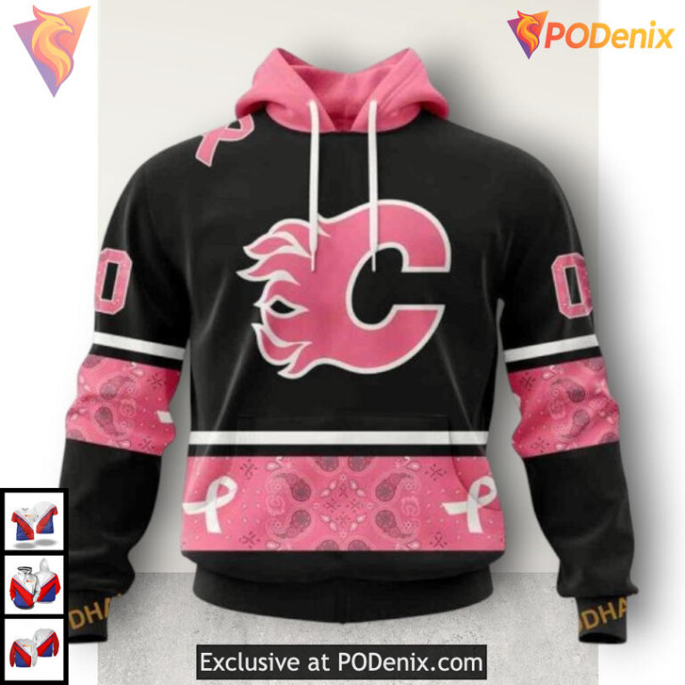 We Wear Pink Breast Cancer Awareness Calgary Flames Zip Up Hoodie 3D