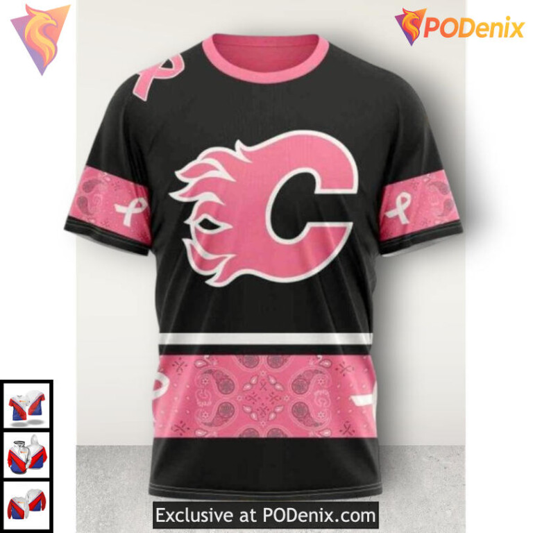 We Wear Pink Breast Cancer Awareness Calgary Flames Zip Up Hoodie 3D - 2