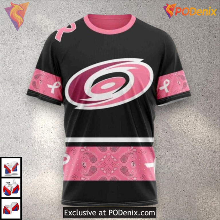 We Wear Pink Breast Cancer Tribute Carolina Hurricanes Kids Hoodie Custom 3D - 2