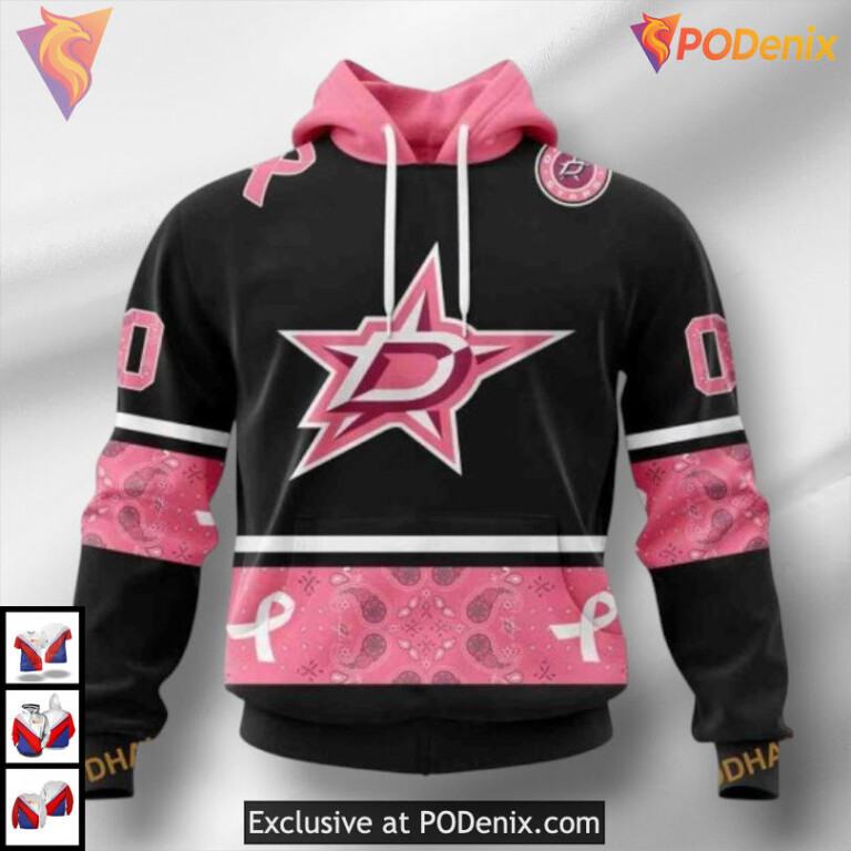 We Wear Pink Breast Cancer Tribute Retro Dallas Stars Hoodie Custom 3D