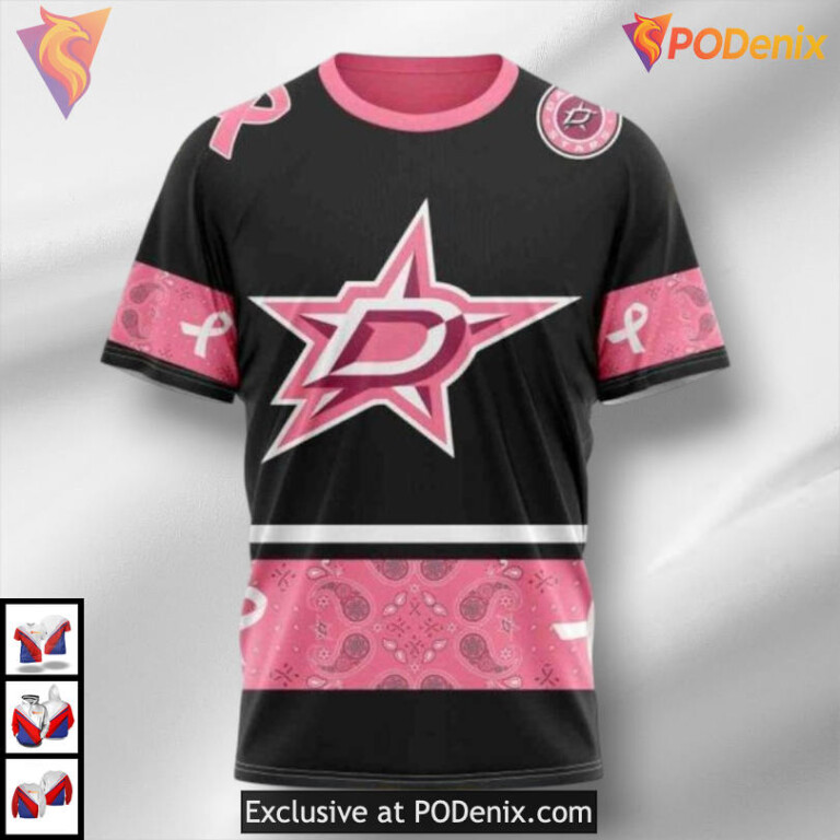We Wear Pink Breast Cancer Tribute Retro Dallas Stars Hoodie Custom 3D - 2