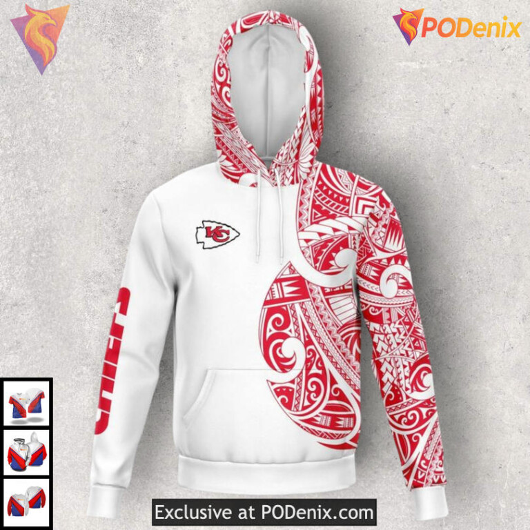 White Polynesian Artwork Kansas City Chiefs All Over Print Hoodie 3D Custom