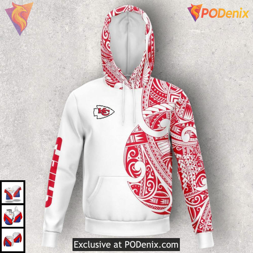 White Polynesian Artwork Kansas City Chiefs All Over Print Hoodie 3D Custom White Polynesian Artwork Kansas City Chiefs All Over Print Hoodie 3D Custom