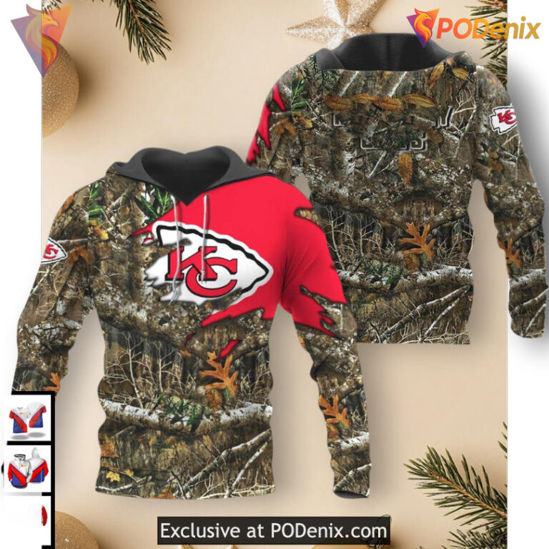 Woodland Camo Hunting Kansas City Chiefs Womens Hoodie, Youth 3D Fan Gear
