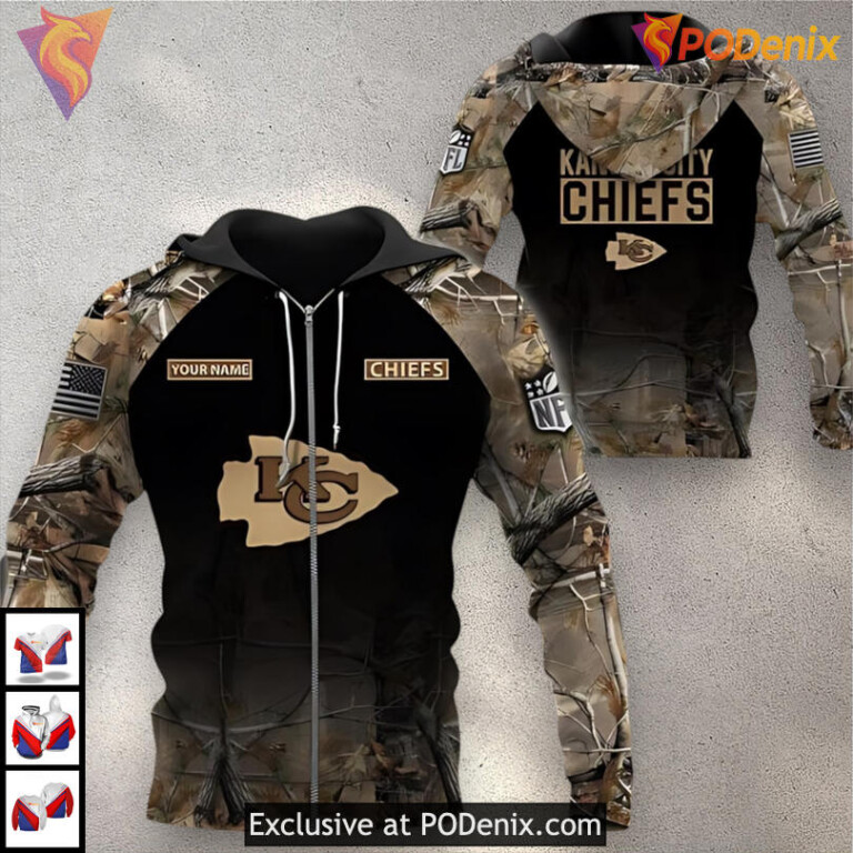Woodland Camo Pattern Youth Kansas City Chiefs Hoodie, Limited 3D Edition