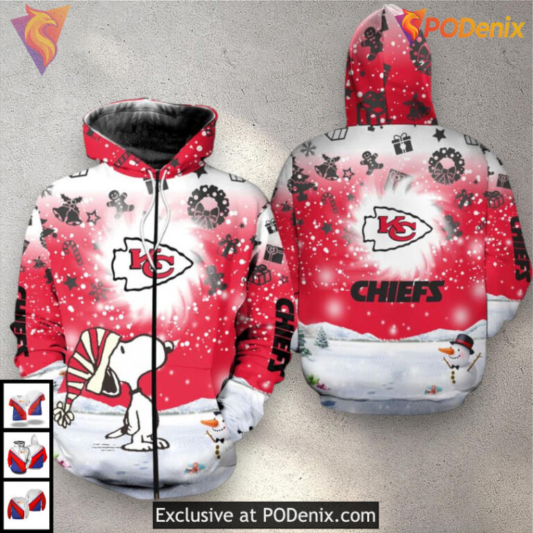 Xmas SNP Zip Up Kansas City Chiefs Hoodie, Custom Holiday 3D Fan Edition