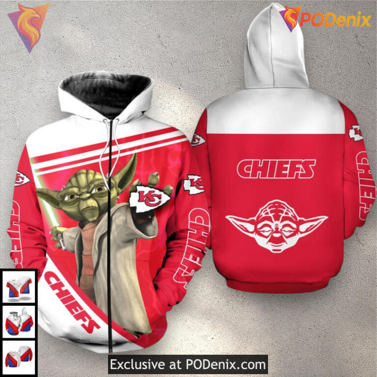 Yoda Star Wars Theme Kansas City Chiefs Mens Hoodie, Custom 3D Zip Up Style