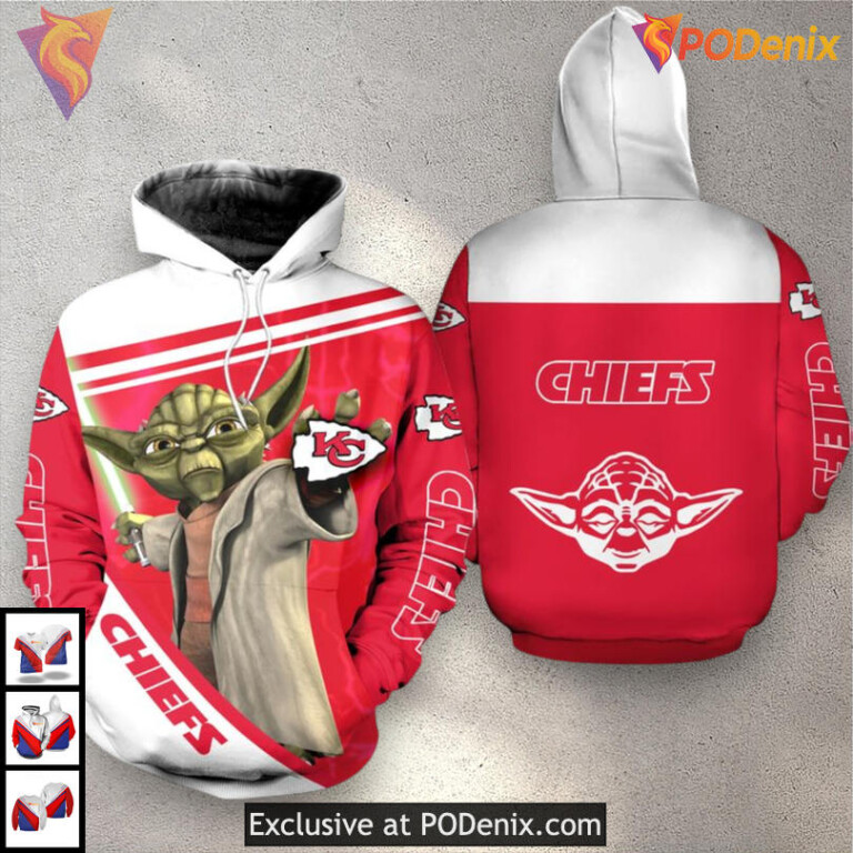 Yoda Star Wars Theme Kansas City Chiefs Mens Hoodie, Custom 3D Zip Up Style - 1