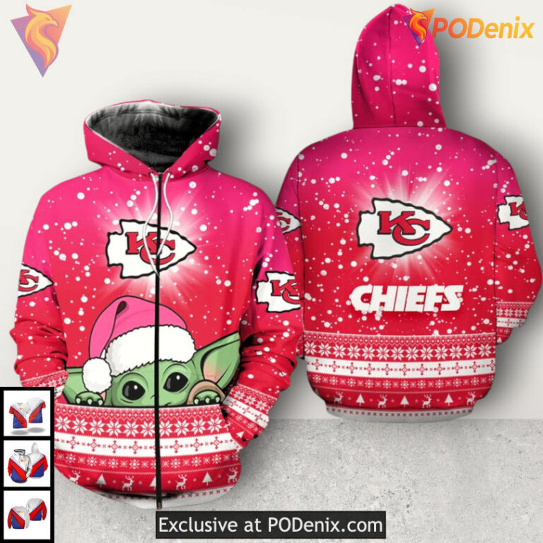 Yoda Vintage Custom Kansas City Chiefs Hoodie Christmas Zip Up Gear - 1