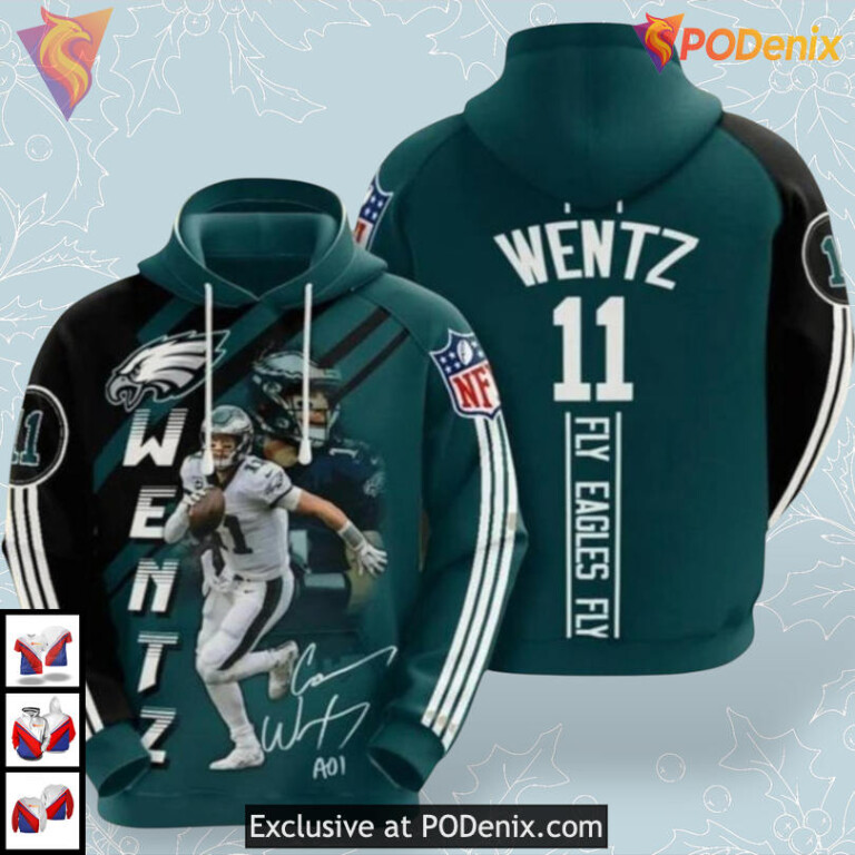 Youth Edition Philadelphia Eagles Hoodie Wentz Signature Fly Eagles Fly 3D Design