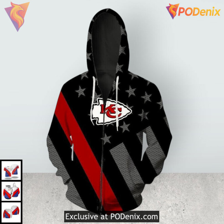 Youth Zip Up Kc Chiefs Hoodie Custom 3D Game Day Apparel for Young Fans - 1