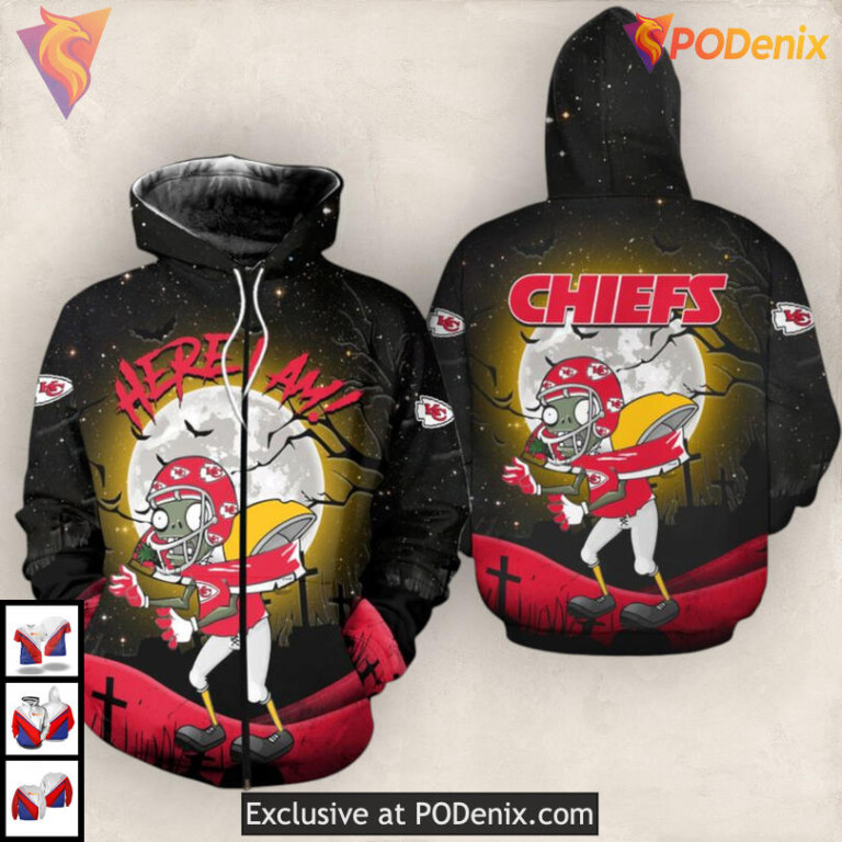 Zombie Football Graphics Youth Kansas City Chiefs Hoodie 3D Halloween - 1