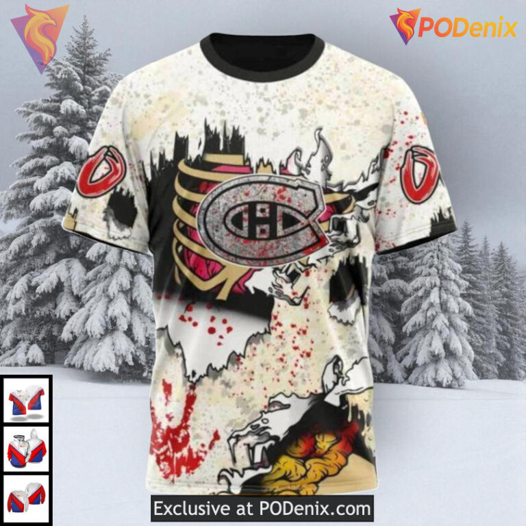 Zombie Halloween Costume Design NHL Vintage Montreal Canadiens Hoodie 3D - 2