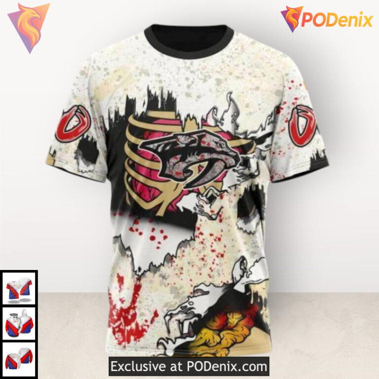 Zombie Halloween Costume Nashville Predators Full Print Hoodie Custom Apparel - 2
