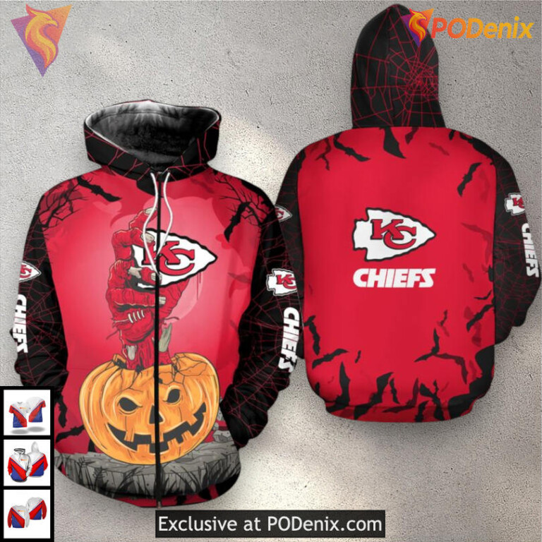 Zombie Hand Halloween Kansas City Chiefs Hoodie 3D, Custom Mens Fan Apparel
