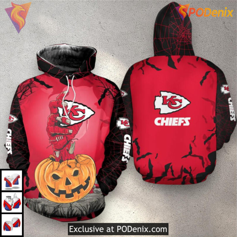 Zombie Hand Halloween Kansas City Chiefs Hoodie 3D, Custom Mens Fan Apparel - 1