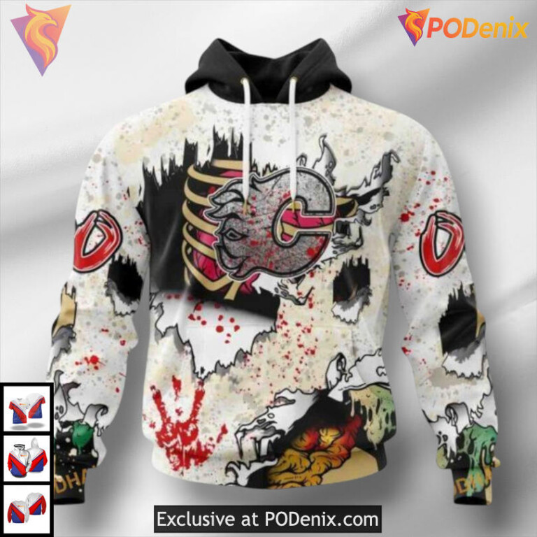 Zombie Style Halloween Calgary Flames Hoodie 3D Graphic Sweatshirt