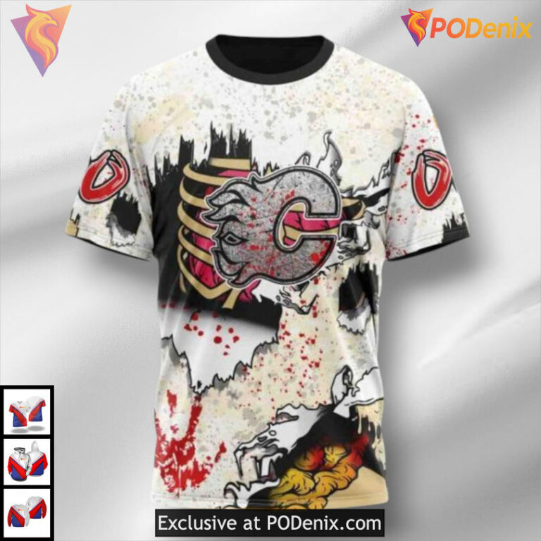Zombie Style Halloween Calgary Flames Hoodie 3D Graphic Sweatshirt - 2