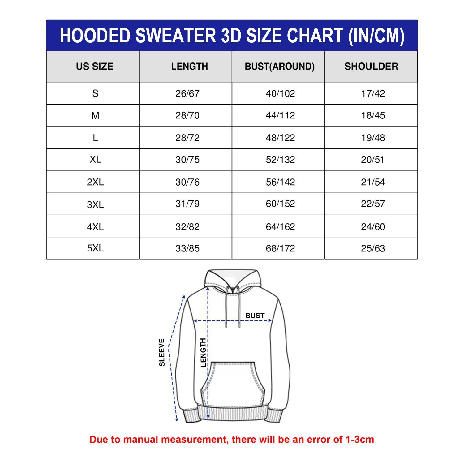 Hooded Sweater 3D Size Chart