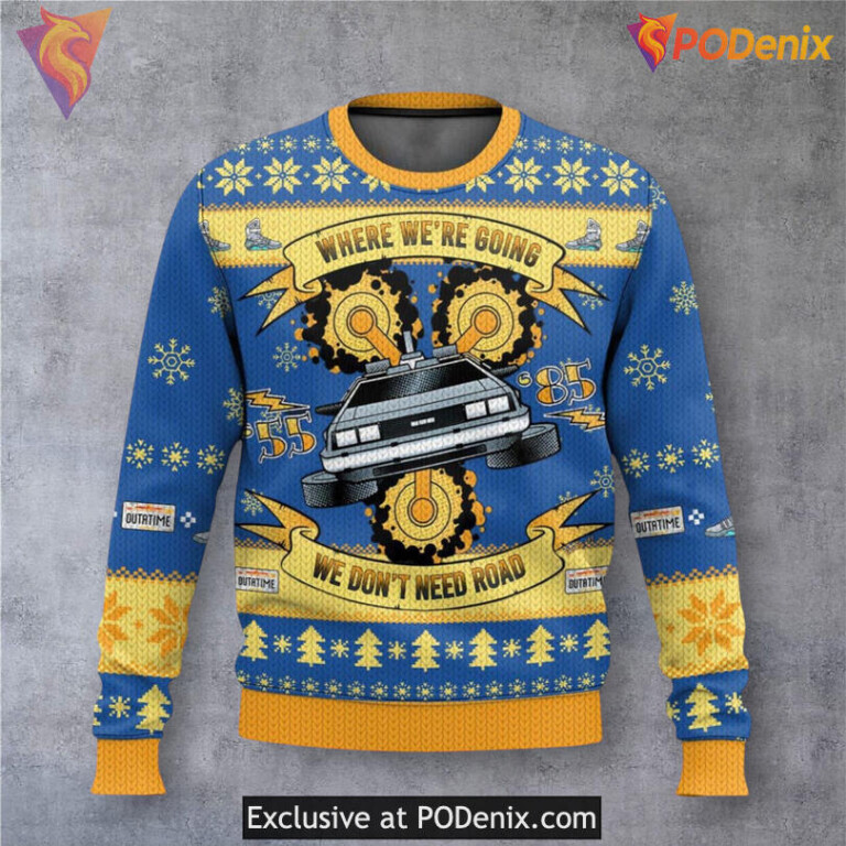 Back To The Future Road Line Retro Xmas Sweater Classic Movie Fan Holiday Gift