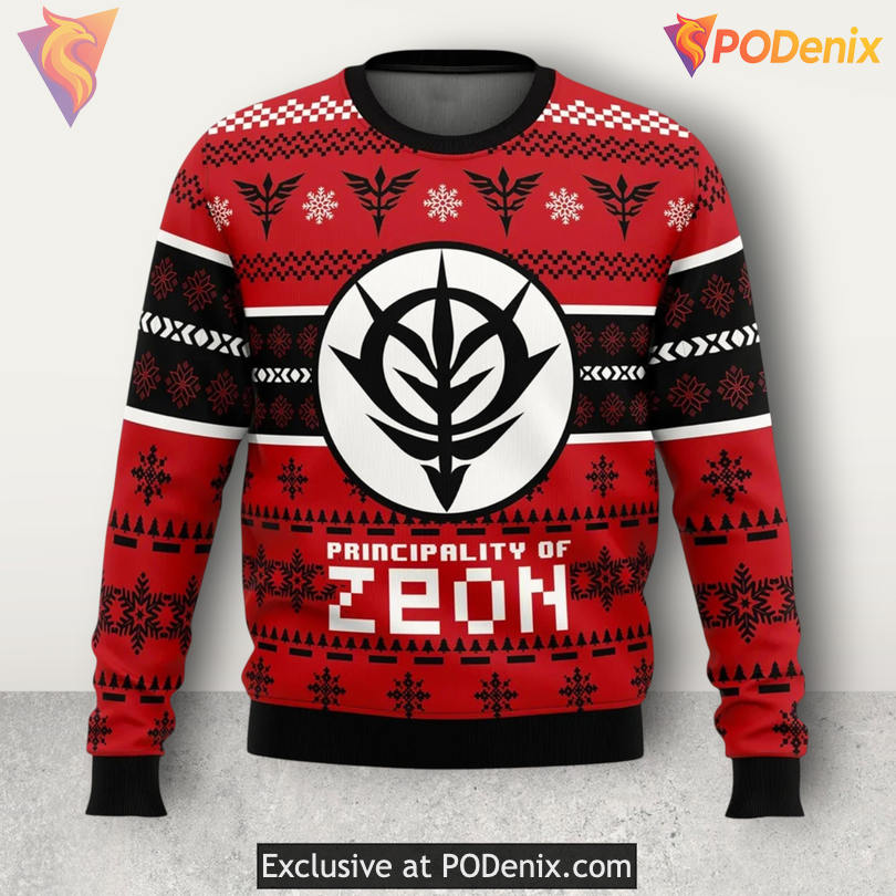 Gundam Zeon Mecha Anime Logo Symbol 3D Graphic Festive Holiday Xmas Sweater
