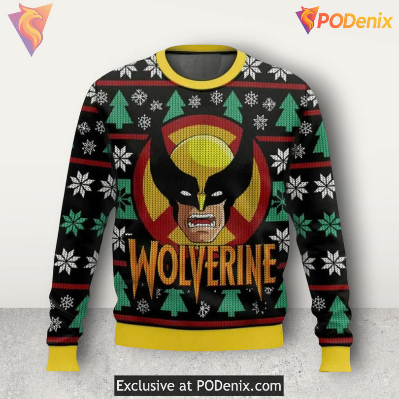 Marvel Wolverine Hero Claws Out Comic Classic Festive Holiday Christmas Sweater