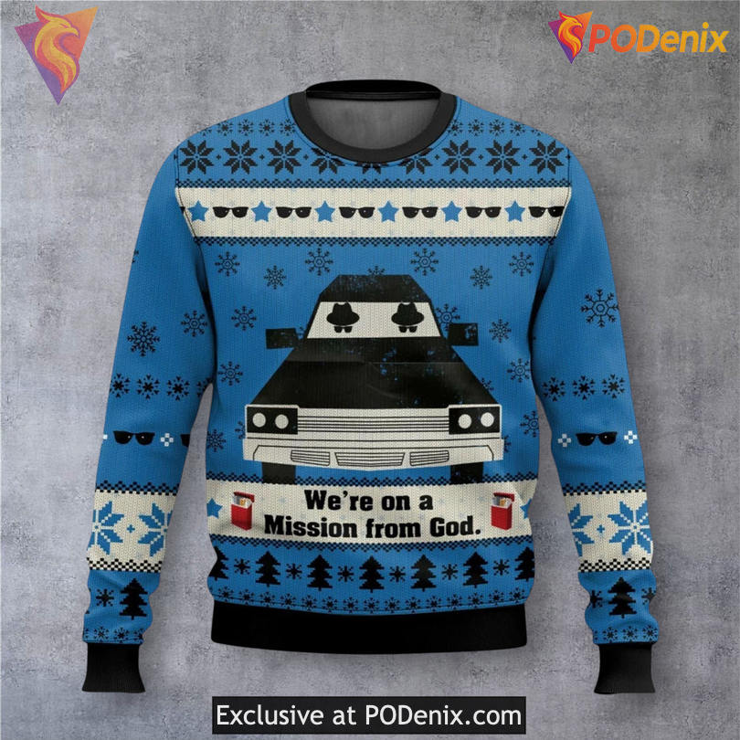 Mission From God Blues Brothers Holiday Xmas Sweater Classic Movie Quote Gift