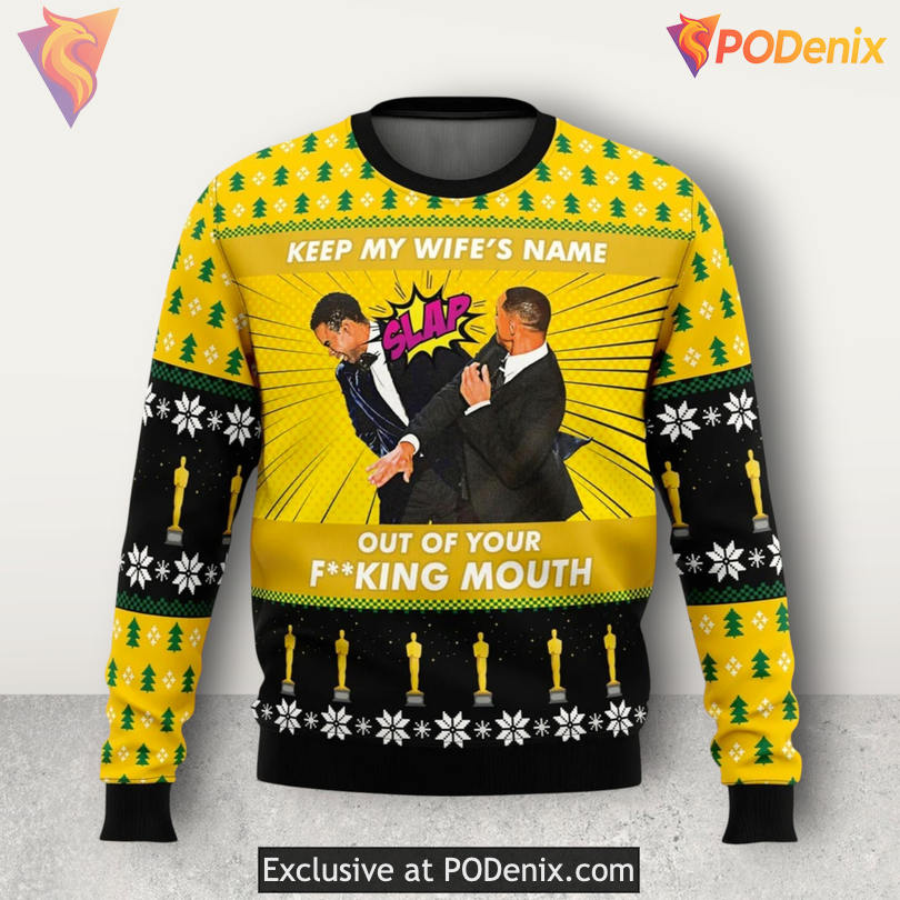 Oscars Slap Will Smith Pop Culture Meme Funny Festive Holiday Xmas Sweater