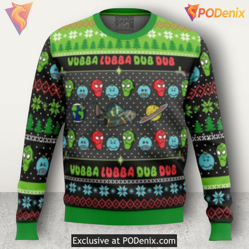 Rick And Morty Wubba Lubba Dub Dub Meme Quote Funny Festive Xmas Sweater