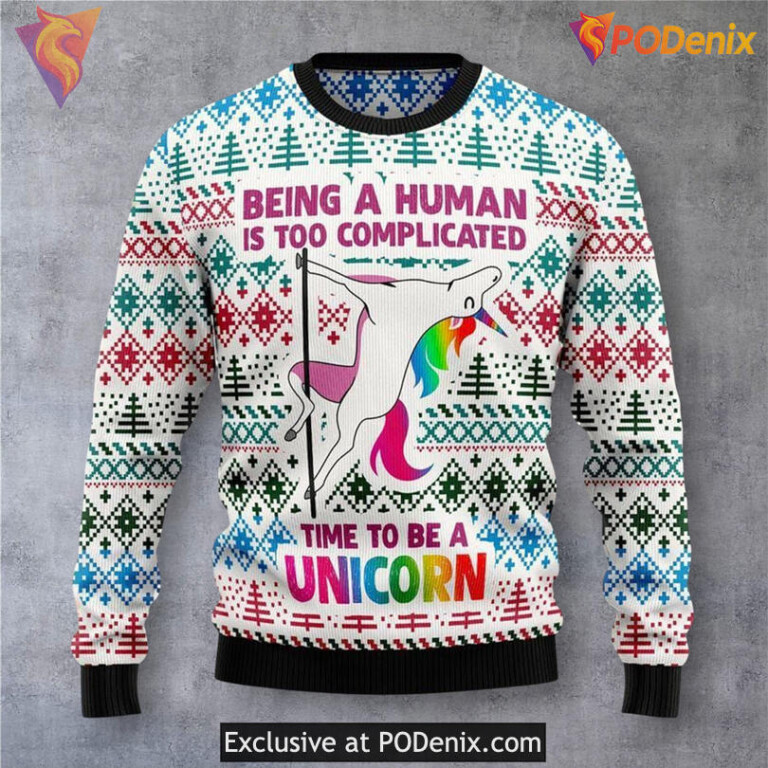 Time To Be A Unicorn Fantasy Art Christmas Sweater Cute Magic Festive Theme