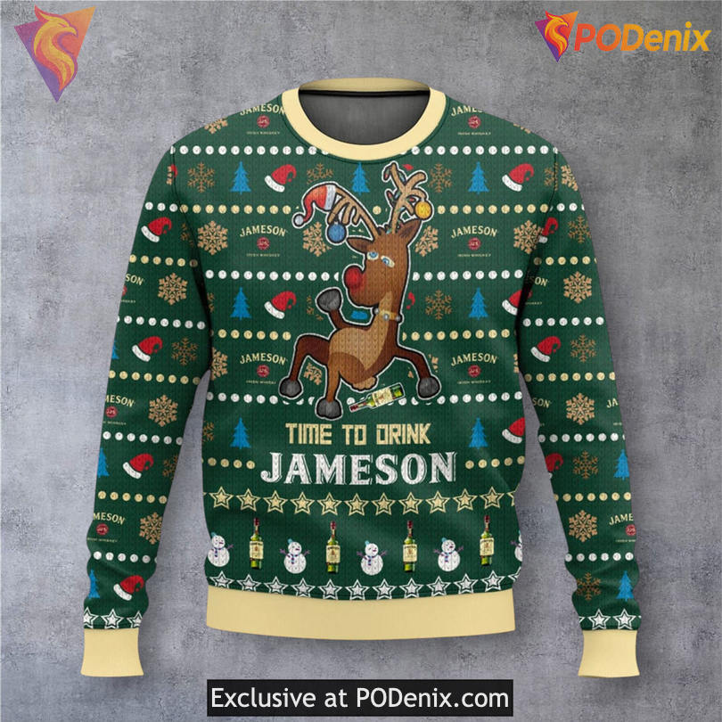 Time To Drink Jameson Whiskey Funny Holiday Sweater Party Humor Xmas Gift