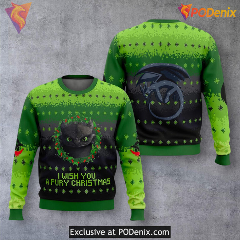 Toothless Dragon Merry Xmas 3D Holiday Sweater Cute Fantasy Christmas Style