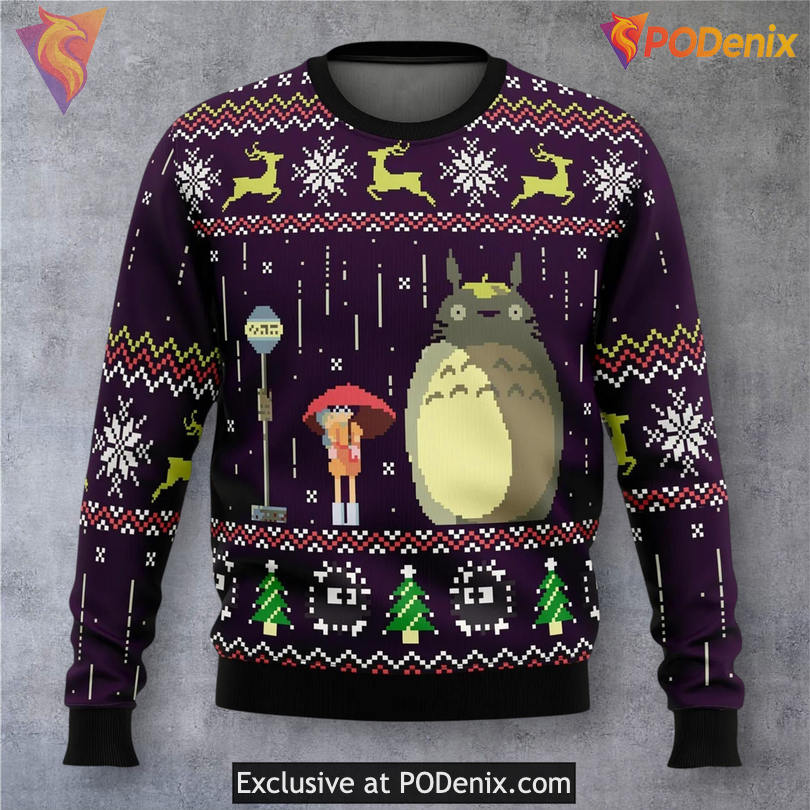 Totoro Rain Forest Spirit Holiday Christmas Sweater Studio Ghibli Cute Style