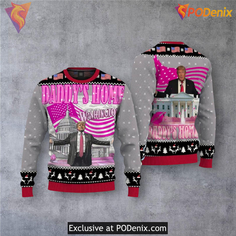 Trump Daddys Home Parody Christmas Sweater Political Humor Festive Theme
