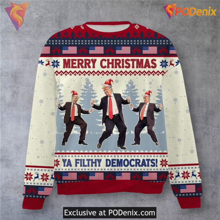 Trump Dancing Democrats Quote Funny Holiday Sweater Meme Xmas Humor Style
