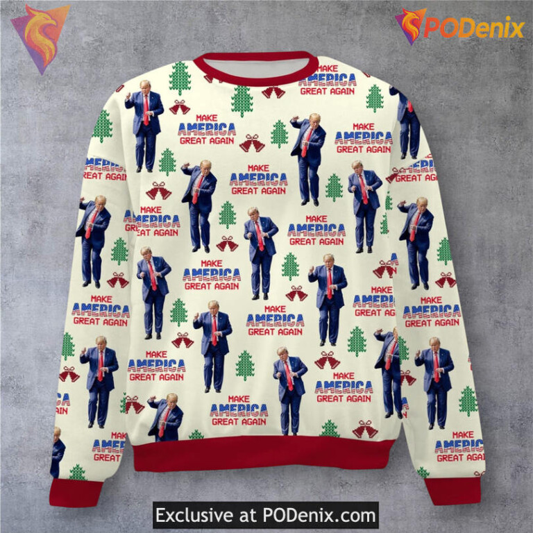 Trump Dancing MAGA Theme 3D Xmas Sweater Patriotic Humor Holiday Style
