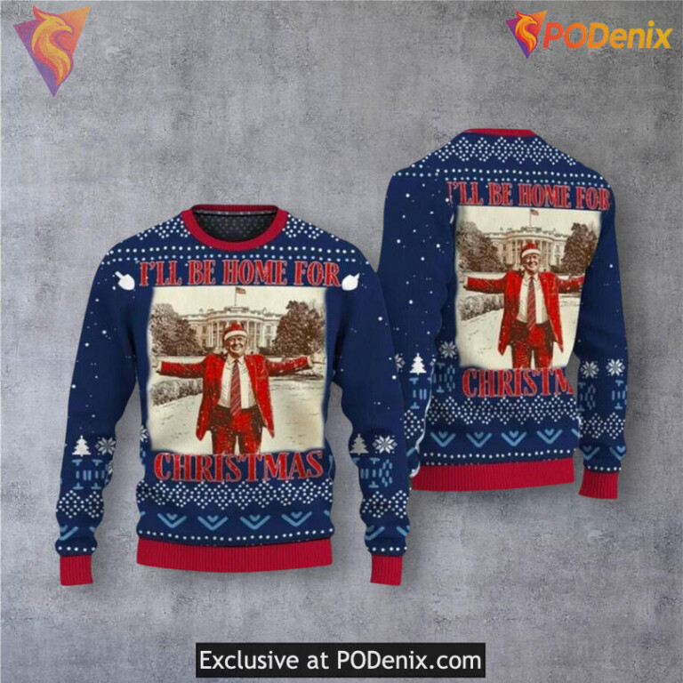 Trump Home For Christmas Parody Line Festive Political Holiday Sweater