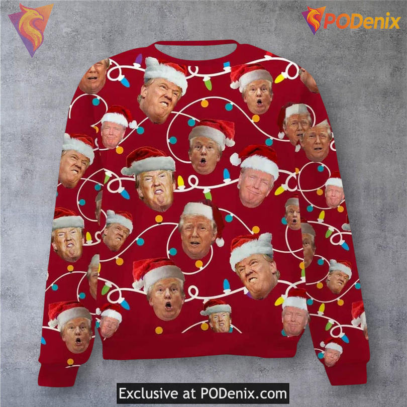 Trump Santa Hat Parody Design Political Humor Holiday Christmas Sweater