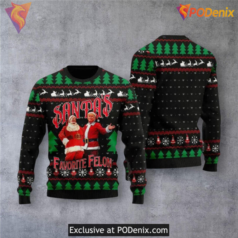 Trump Santa’s Favorite Felon Comedy Graphic Party Holiday Sweater