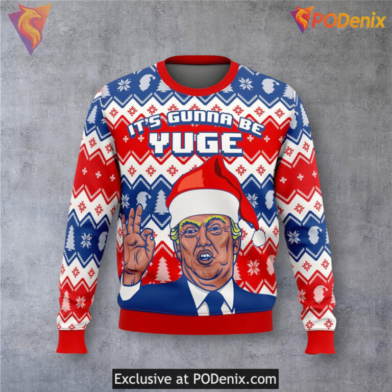 Trump Yuge MAGA Humor Line Party Style Funny Xmas Sweater